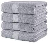 MAURA Premium Bath Towels 100% Cotton 27x54 Ultra Absorbent Quick Dry 4 Pack Soft Terry Bath Towels Set for Bathroom, Hotel and Spa Quality, Cool Grey