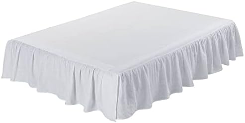 meadow park Washed French Linen Bed Skirt, Dust Ruffle, King Size 78" W x 80" L, Drop 16", Super Soft, Ruffle Style, White Color