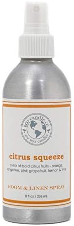 ECO CANDLE CO. Room & Linen Spray, Citrus Squeeze, 8 oz. - Scents Of Orange, Tangerine, Grapefruit, Lemon, & Lime - Recycled Aluminum Bottle, No Propellents, Pump Top, All Natural Ingredients