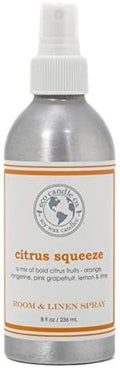 ECO CANDLE CO. Room & Linen Spray, Citrus Squeeze, 8 oz. - Scents Of Orange, Tangerine, Grapefruit, Lemon, & Lime - Recycled Aluminum Bottle, No Propellents, Pump Top, All Natural Ingredients