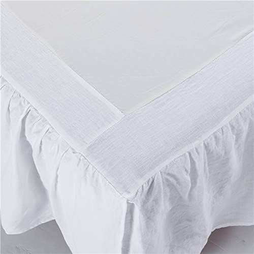 meadow park Washed French Linen Bed Skirt, Dust Ruffle, King Size 78" W x 80" L, Drop 16", Super Soft, Ruffle Style, White Color