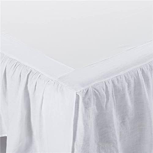 meadow park Washed French Linen Bed Skirt, Dust Ruffle, King Size 78" W x 80" L, Drop 16", Super Soft, Ruffle Style, White Color