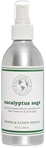 ECO CANDLE CO. Room & Linen Spray, Eucalyptus Sage, 8 oz. - Scents Of Eucalyptus, Sandalwood, Rosemary, & Sage - Recycled Aluminum Bottle, No Propellents, Pump Top, All Natural Ingredients