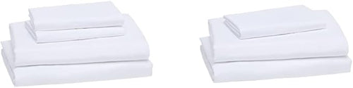 Amazon Basics 4 Piece Microfiber Lightweight Wrinkle-free Breathable Bed Sheet Set, Super Soft Easy Care, 14" Deep Pockets, Queen, Bright White, Solid