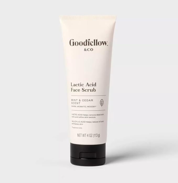 Goodfellow & Co Face Scrub with Lactic Acid & Apricot Oil 4 fl oz – Gentle Daily Face Exfoliator for Smooth Skin, Mint & Cedar Scent (Bundle of 2)