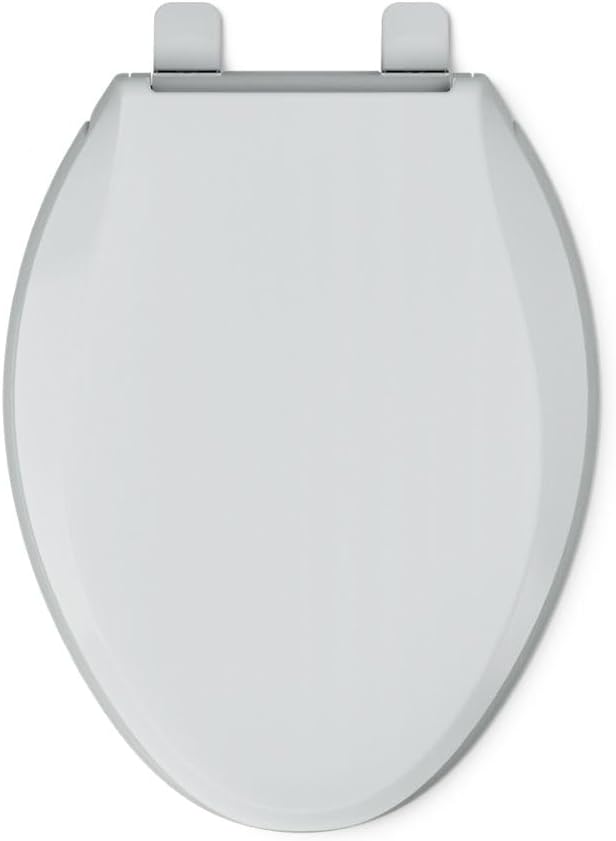 "KOHLER 4636-RL-95 Cachet ReadyLatch Elongated Toilet Seat Slow Close, Soft Close Toilet Seat Quiet Lid, Contoured Grip-Tight Bumpers Installation Hardware, Apartment Essentials, Ice Grey "