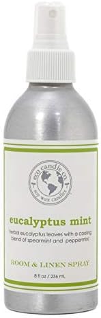 ECO CANDLE CO. Room & Linen Spray, Eucalyptus Mint, 8 oz. - Scents Of Eucalyptus, Spearmint, & Peppermint - Recycled Aluminum Bottle, No Propellents, Pump Top, All Natural Ingredients