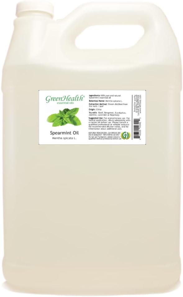 Spearmint Essential Oil – 1 Gallon (128 fl oz) – 100% Pure & Uncut – Bulk Size for Diffusers, Aromatherapy, and DIY – GreenHealth