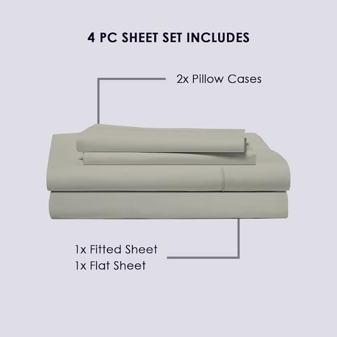 Pizuna Pure 100% Cotton King Size Sheets, 800 Thread Count Long Staple Cotton Crisp Sateen Sheets with 15inch Deep Pocket