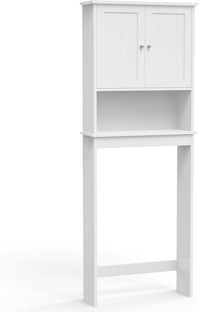 Over The Toilet Storage Cabinet, Behind Toilet Bathroom Organizer with Adjustable Shelves, Above Toilet Organizers with Barn Door, Space Saver for Restroom, Bathroom, Laundry