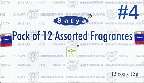 Satya Bangalore (BNG) Set of 12 Nag Champa Money Gold Black Crystal Aaruda Palo Santo White Sage Frank Tantra Blue Sage Dragon's Fire, VarietyPack04