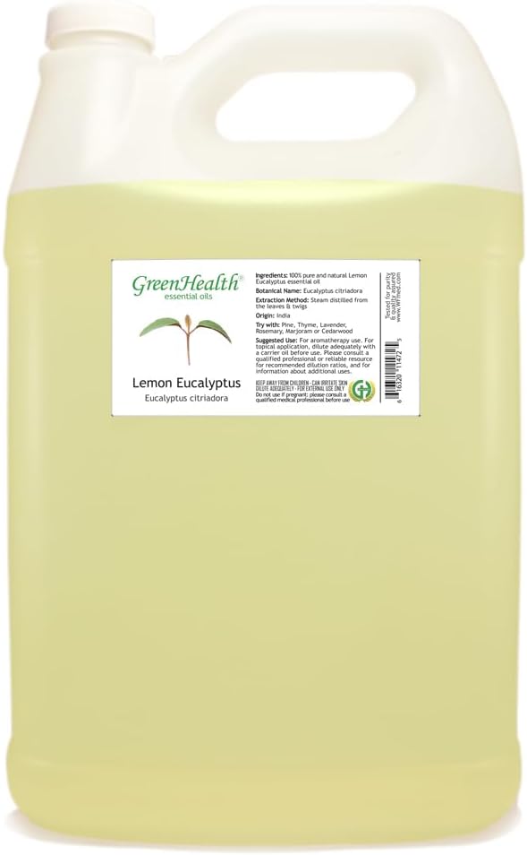 Lemon Eucalyptus Essential Oil - 128 fl oz (1 Gallon) Plastic Bottle w/Cap - 100% Pure Essential Oil by GreenHealth