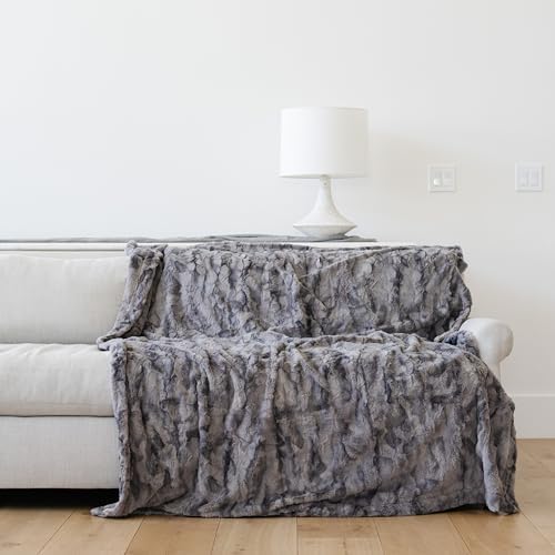 GRACED SOFT LUXURIES Large Throw Blanket Super Soft Comfy Warm Elegant Cozy Faux Fur for Home, Sofas, Couches, Beds, Chairs (Large 50" x 60", Marbled Gray)