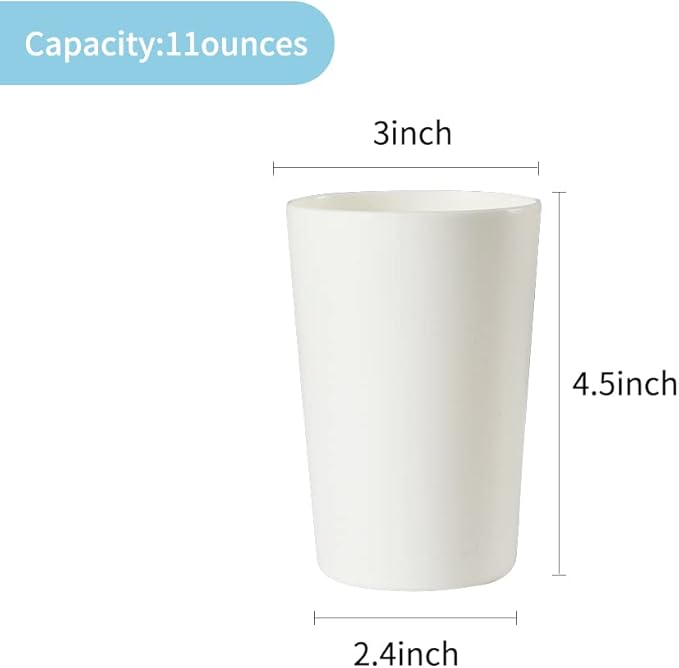 Bathroom Tumbler, Unbreakable Dishwasher, Safe Drink cup, Plastic cup 11 ounces, 2 pieces (white and white)