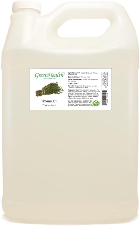 Thyme Essential Oil - 128 fl oz (1 Gallon) Plastic Bottle w/Cap - 100% Pure Essential Oil by GreenHealth