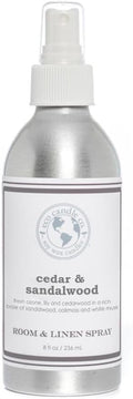 ECO CANDLE CO. Room & Linen Spray, Cedar & Sandalwood, 8 oz. -Scents of Ozone, Lily & Cedarwood - Recycled Aluminum Bottle, No Propellents, Pump Top, All Natural Ingredients
