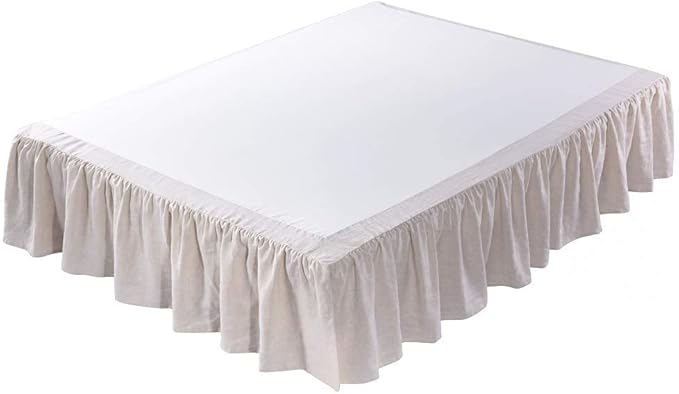 MEADOW PARK Washed French Linen Bed Skirt, Dust Ruffl, Twin Size 39" W x 75" L, Drop 16", Super Soft, Ruffle Style, Natural Color