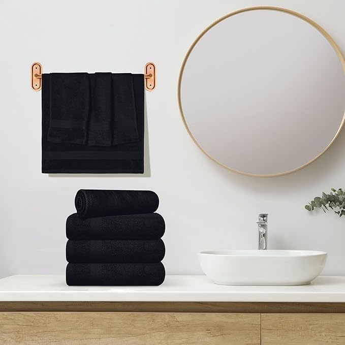 Premium 100% Cotton Hand Towels – Pack of 24, 16x27 Inch – Quick-Dry, Highly Absorbent Salon Towels for Hair Care, Gym, Spa & Bathroom – Black