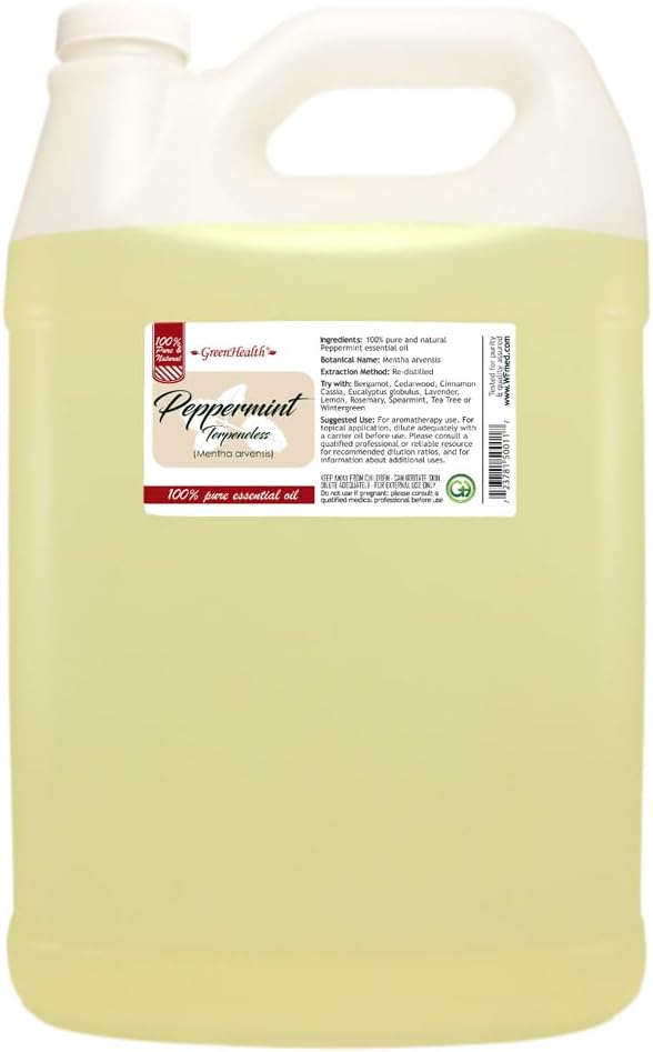 Peppermint (Terpeneless) Essential Oil - 1 Gallon - Plastic Jug - 100% Pure & Uncut - GreenHealth