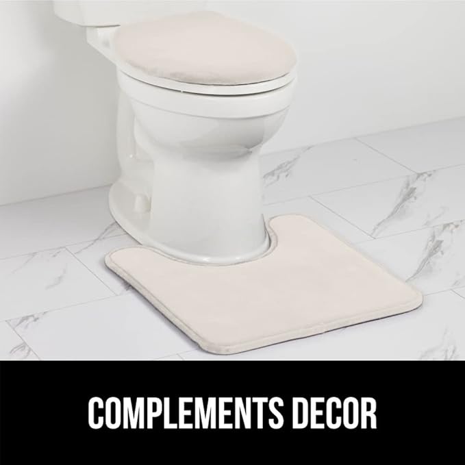 GORILLA GRIP Thick Memory Foam Bathroom Toilet Lid Seat Cover, Soft Velvet Topside, Machine Wash, Plush Cushioned Covers Fits Most Size Lids, Decorative Bath Room Accessories, 19.5x18.5, Ivory