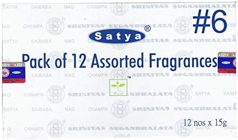Satya Bangalore (BNG) Set of 12 Nag Champa, Red Champa, Black Champa, Champa, Super Hit, Darshan, Neem Forest, Arabian Musk, Jasmine, Gold, French Lavender, Mystic Rose Incense Sticks, VarietyPack06