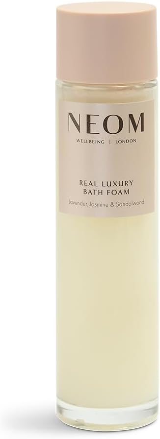 NEOM Real Luxury Bath Foam, 6.76 fl oz | Lavender, Jasmine & Rosewood | Coconut & Almond Oil| 100% Natural Fragrance | Essential Oil | Scent to De-Stress| Vegan & Cruelty Free