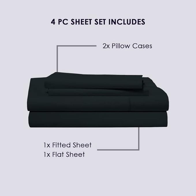 Pizuna Pure 100% Cotton Crisp Sateen Sheets King Size - 800 Thread Count, Long Staple Cotton - 15" Deep Pocket - Combed Black Cotton Sheets King