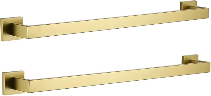 LANC 2-Pack Brushed Gold Bathroom Towel Bars 23.6-Inch Bath Towel Rail Square Towel Racks Kitchen Towel Holders Stainless Steel Wall Mount Towel Hanger Towel Rods,A8804-6BG