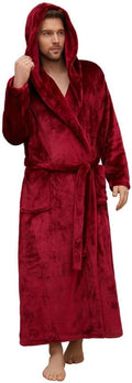 U2SKIIN Mens Robe with Hooded, Full Length Thickened Plush Robe Big and Tall Bathrobe