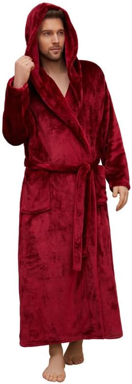 U2SKIIN Mens Robe with Hooded, Full Length Thickened Plush Robe Big and Tall Bathrobe