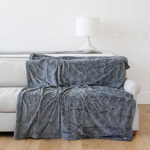 GRACED SOFT LUXURIES Throw Blanket Large Softest Warm Elegant Cozy Faux Fur for Home, Couch, Sofa, Chair, Den, Living Room (Solid Gray, Extra Large 60" x 80")