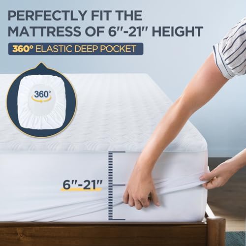 Premium Waterproof Twin Mattress Protector Made from Silver-Infused Bamboo Rayon for Better Health, Odor-Free Hypoallergenic Twin Mattress Cover, Quiet Bed Cover with 6"-21" Deep Pocket