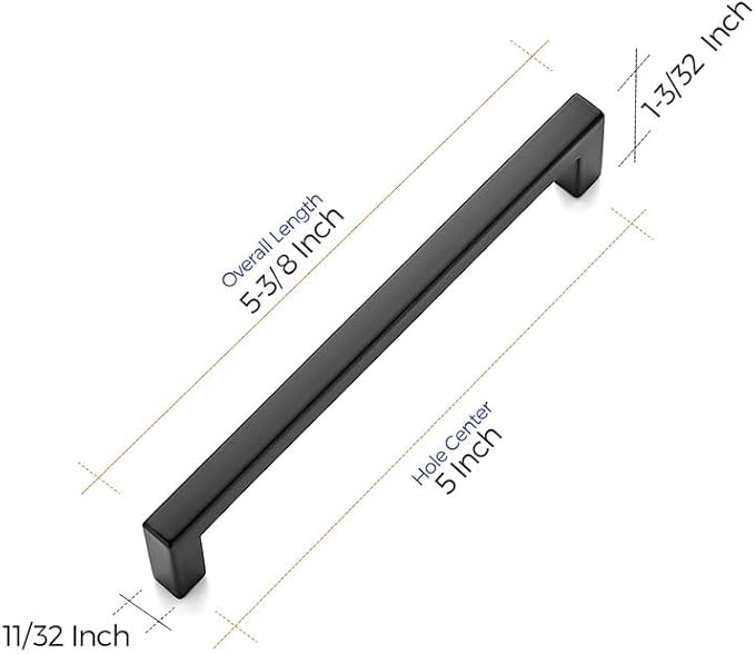 Ravinte 30 Pack Solid 5 Inch Center to Center Slim Square Bar Drawer Handles for Kitchen Cabinet Hardware Matte Black