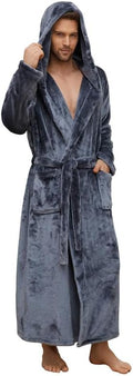 U2SKIIN Mens Robe with Hooded, Full Length Thickened Plush Robe Big and Tall Bathrobe