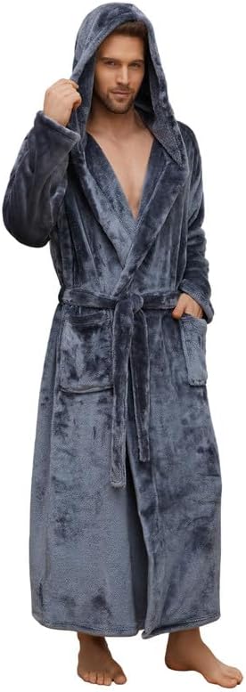 U2SKIIN Mens Robe with Hooded, Full Length Thickened Plush Robe Big and Tall Bathrobe