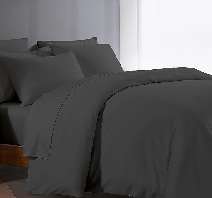 1000 Thread Count 100% Egyptian Cotton Duvet Cover Super King Size Cotton Dark Grey Long Staple Quilt 120"x120" Silky Soft, Breathable with Zipper -1 Piece All Season Duvet Cover Set for Comforter