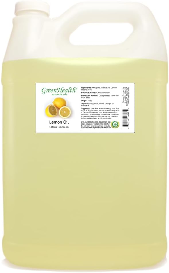 GreenHealth Lemon Essential Oil (Spain) – 1 Gallon – 100% Pure & Uncut – Cold-Pressed Citrus Oil for Aromatherapy, Cleaning & DIY