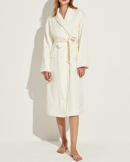 Women's Long Sleeve Fleece Robe with Pockets Jacquard Fluffy Plush Bathrobe