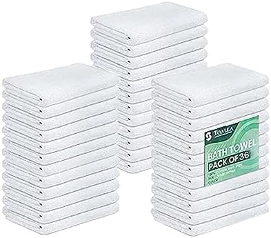 White Bath Towels (Pack of 36, 20x40 Inches, 100% Cotton, Lightweight, Quick Drying, Commercial Grade)