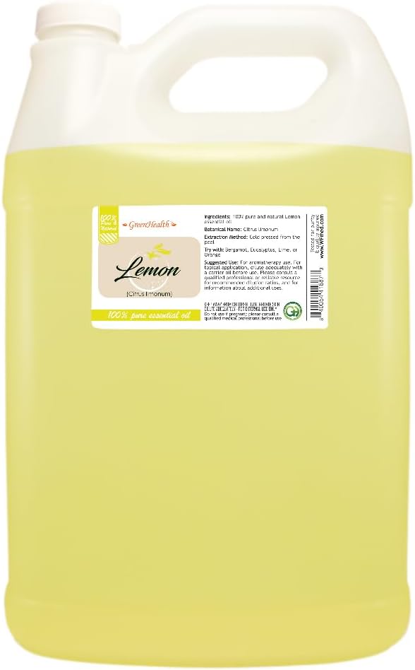 GreenHealth Lemon Essential Oil (Spain) – 1 Gallon – 100% Pure & Uncut – Cold-Pressed Citrus Oil for Aromatherapy, Cleaning & DIY
