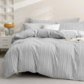 JELLYMONI Duvet Cover King Size Light Grey - 3PCS Boho Striped Duvet Cover Set Polyester Tufted Bohemian Textured Comforter Cover 104×90in with Corner Ties & Zipper and 2 Pillowcases