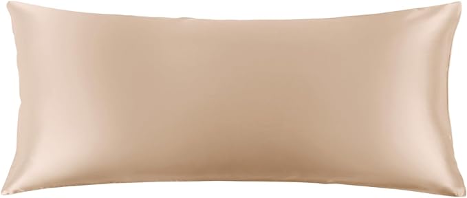 THXSILK 100% Mulberry Silk Body Pillowcase for Hair and Skin Health, 22 Momme Soft and Smooth Pillowcase with Hidden Zipper, Both Sides Premium Grade 6A+ Silk, 1pc(Body Size 20"x54", Beige)