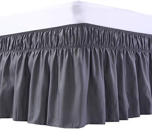 MEILA Wrap Around Bed Skirt Three Fabric Sides Elastic Dust Ruffled 16 Inch Tailored Drop,Easy to Install Fade Resistant-Dark Grey, Twin/Full