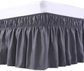 MEILA Wrap Around Bed Skirt Three Fabric Sides Elastic Dust Ruffled 16 Inch Tailored Drop,Easy to Install Fade Resistant-Dark Grey, Queen/King
