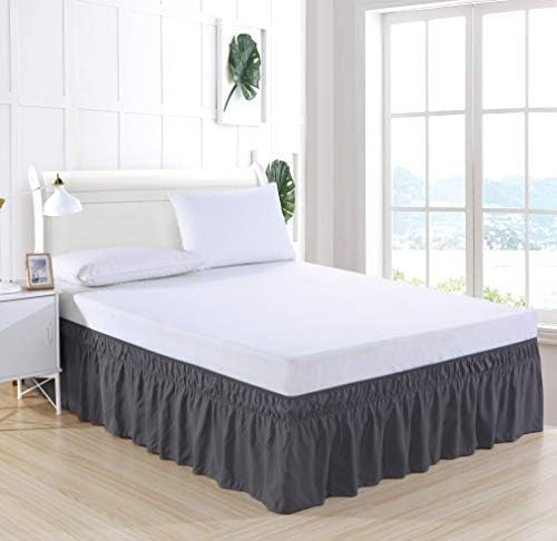 MEILA Wrap Around Bed Skirt Three Fabric Sides Elastic Dust Ruffled 16 Inch Tailored Drop,Easy to Install Fade Resistant-Dark Grey, Twin/Full