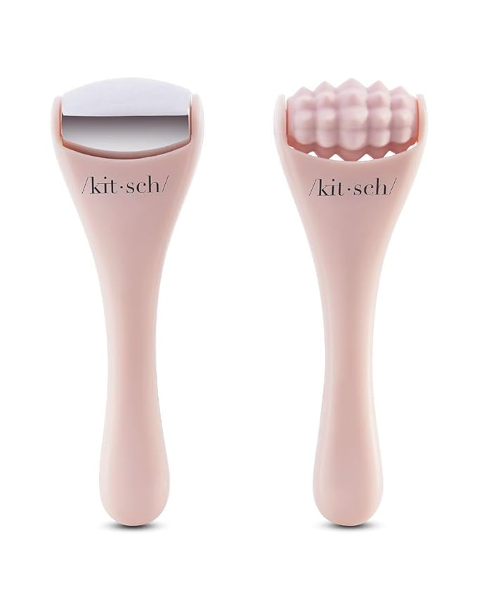 Kitsch Mini Facial Roller & Ice Face Roller Skin Care Tool Set for Women - Face Massager for Puffy Eyes, Cold Therapy, Lymphatic Drainage Massager, Self Care Gifts for Women & Men - Blush