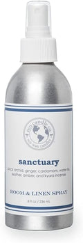ECO CANDLE CO. Room & Linen Spray, Sanctuary, 8 oz. - Scents Of Black Orchid, Ginger, Cardamom, Lily, Leather, Amber, & Kyara - Recycled Aluminum Bottle, No Propellents, Pump Top, All Natural
