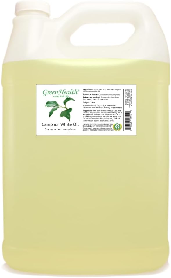 Camphor White Essential Oil - 128 fl oz (1 Gallon) Plastic Bottle w/Cap - 100% Pure Essential Oil by GreenHealth