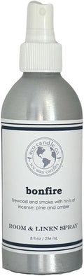 ECO CANDLE CO. Room & Linen Spray, Bonfire, 8 oz. - Scents of Smoldering Wood, Smoke, & Incense - Recycled Aluminum Bottle, No Propellents, Pump Top, All Natural Ingredients