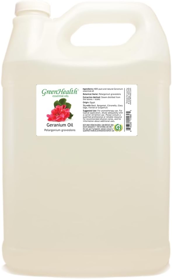 Geranium Essential Oil - 128 fl oz (1 Gallon) Plastic Bottle w/Cap - 100% Pure Essential Oil by GreenHealth